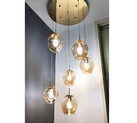 ksxnkhk 30x150cm Modern Minimalist Staircase Chandelier 6 Lights Duplex Building Large Villa Stair Long Glass Balls Multi Light Ceiling Lamp E27 (Color : Gold)