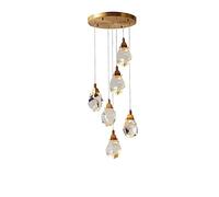 ksxnkhk 5 Lights Crystal Pendant Light Modern Cluster Chandelier For Foyer Entryway Vintage Gold LED Raindrop Round Hanging Dining Room Bedroom Kitchen Island Stairwell Staircase Farmho