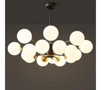 ksxnkhk 6 Lights Mid Century Modern Black Gold Chandelier Brass Milk Glass Pendant Light Sputnik Ceiling Vintage Farmhouse Hanging Lamp for Dining Table Living Room Kitchen Island