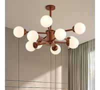 ksxnkhk 8 Light Mid Century Modern Ceiling Chandelier Sputnik Milk Glass Ceiling Light Farmhouse Rustic Semi Flush Chandelier Wood Ceiling Light for Bedroom Dining Room Living Room Kitchen