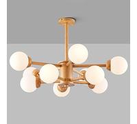 ksxnkhk 8 Light Mid Century Modern Ceiling Chandelier Sputnik Milk Glass Ceiling Light Farmhouse Rustic Semi Flush Chandelier Wood Ceiling Light for Bedroom Dining Room Living Room Kitchen