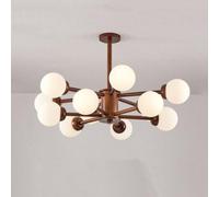 ksxnkhk 8 Light Mid Century Modern Ceiling Chandelier Sputnik Milk Glass Ceiling Light Farmhouse Rustic Semi Flush Chandelier Wood Ceiling Light for Bedroom Dining Room Living Room Kitchen
