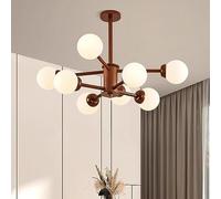 ksxnkhk 8 Light Mid Century Modern Ceiling Chandelier Sputnik Milk Glass Ceiling Light Farmhouse Rustic Semi Flush Chandelier Wood Ceiling Light for Bedroom Dining Room Living Room Kitchen