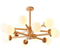 ksxnkhk 8 Light Mid Century Modern Ceiling Chandelier Sputnik Milk Glass Ceiling Light Farmhouse Rustic Semi Flush Chandelier Wood Ceiling Light for Bedroom Dining Room Living Room Kitchen
