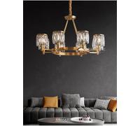 ksxnkhk 8 Lights Luxury Gold Brass 28-Facets Crystal Chandelier Round Farmhouse Dining Room Light Fixture Compatible with Living Room with E12 Bulbs Type,for Kitchen Island