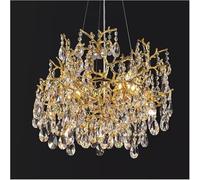 ksxnkhk American Round Ceiling Chandelier Crystal Light Gold Branch Chandelier Living Room Decor Hotel Hanging Led Pendant Light Lustres Vintage Chandeliers(Warm Light,D 75cm)