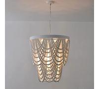ksxnkhk Beaded Chandelier Rustic Farmhouse Lights, Boho Wooden Bead Chandelier Lighting，2 Tier Draped Bead, 3 E27 Indoor Beaded Pendant Living Room for Home Decor Light Fixture