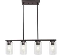 ksxnkhk Black Farmhouse Industrial Chandelier 4 Light Kitchen Island Glass Linear Pendant Light Fixtures Gold Chrome Long Rod Lamp Foyer Hallway Clear Glass Shades,for Living Room