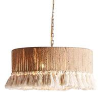 ksxnkhk Boho Coastal Rattan Hemp Rope Chandelier Drum Pendant Light Fixture Round Large Wicker Basket Woven Ceiling Hanging lamp for Farmhouse Bedroom Kitchen Island Dining Room Restaurant