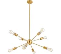 ksxnkhk Brushed Brass Sputnik Chandelier 8 Light Mid Century Modern Fixture Ceiling Flush Mount Gold Industrial Pendant Lighting for Living Room Dining Bedroom Foyer