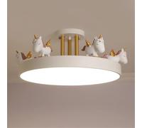 ksxnkhk Cartoon Unicorn Ceiling Girls Room ing Fixtures, Round LED Chandelier 3 Color Dimmable, Flush Mount Kids Lamp for Baby Bedroom,Study Room(Metal Rod, Blue) (White Metal Rod)