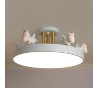 ksxnkhk Cartoon Unicorn Ceiling Girls Room ing Fixtures, Round LED Chandelier 3 Color Dimmable, Flush Mount Kids Lamp for Baby Bedroom,Study Room(Metal Rod, Blue) (Blue Metal Rod)