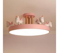 ksxnkhk Cartoon Unicorn Ceiling Girls Room ing Fixtures, Round LED Chandelier 3 Color Dimmable, Flush Mount Kids Lamp for Baby Bedroom,Study Room(Metal Rod, Blue) (Pink Wood Rod)