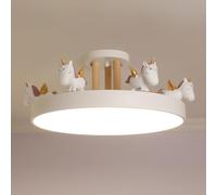 ksxnkhk Cartoon Unicorn Ceiling Girls Room ing Fixtures, Round LED Chandelier 3 Color Dimmable, Flush Mount Kids Lamp for Baby Bedroom,Study Room(Metal Rod, Blue) (White Wood Rod)