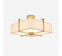 ksxnkhk ceiling light bedroom Chinese Style Square with Fabric Shade Brass Flush Mount Lamp Home Living Room Chandelier for Living Room Entrance