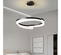 ksxnkhk Ceiling Light Fixture Pendant Light, 1 - LED Ring Black/Gold Minimalist Iron Chandelier (Black, 19.5 Inch, Third Gear Dimming)