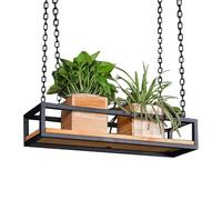 ksxnkhk Ceiling Shelf Hanging Plant Flower Pot Stand - Floating Wine Glass Rack Decorations Display Shelves Multi Functional Wall Mounted Storage Shelving with Chains，Black(140x25x15cm)