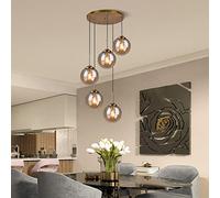ksxnkhk Chandelier, Industrial V-intage 5 Way Pendant Lights Cluster with Adjustable 100cm Wires, Brass Metal Finish Glass Ball Ceiling Hanging Lamp, Kitchen Island Loft Bar Chandelier(Smo