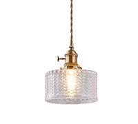 ksxnkhk Chandelier, Led Lights Nordic Minimalist Glass Kitchen Bedroom Single Head Chandelier Japanese Style Retro Brass Restaurant Bar Decoration Hanging Pendent Lamp Droplight 15cm E27/E
