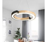 ksxnkhk Chandelier, Led Wood Annulus Pendant Lights Modern Indoor Circular Chandelier Lighting Ring Droplight for Dining Room Kitchen Hanging Lamp Fixture Luminaire Home Decor(Black)