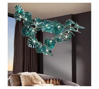 ksxnkhk Chandeliers, Green Glass Leaf Crystal Hanging Chandelier for Hotel Lobby Loft Living Dining Room Kitchen Island Nordic Lotus Leaf Chandeliers(L180CM)