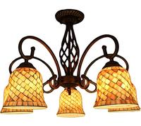 ksxnkhk Chandeliers, Modern Mediterranean Chandelier Tiffany Style Creative Spotted Glass Shade Ceiling Lamp Living Room Dining Room Decoration Lighting Fixtures