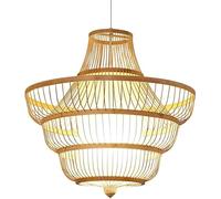 ksxnkhk Chinese Bamboo Lantern Pendant Lamp E27 Natural Rattan Chandelier Ceiling Light Wicker Lampshade Hanging Lighting Creative Personality Living Room Bedroom Bamboo Birdcage Lamps(Woo