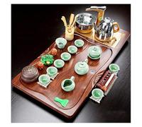 ksxnkhk Chinese Ceramic Kung Fu Tea Set with Tray, Gongfu Table Water Storage Chassis, Portable Sets Simple Automatic Teapot Great for Adults Men Women, H