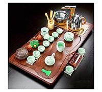 ksxnkhk Chinese Ceramic Kung Fu Tea Set with Tray, Gongfu Table Water Storage Chassis, Portable Sets Simple Automatic Teapot Great for Adults Men Women, D