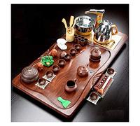 ksxnkhk Chinese Ceramic Kung Fu Tea Set with Tray, Gongfu Table Water Storage Chassis, Portable Sets Simple Automatic Teapot Great for Adults Men Women, B