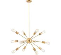 ksxnkhk Contemporary 12 Light Brushed Brass Sputnik Chandelier Mid Century Modern Kitchen Island Dining Room Pendant Lighting Gold Ceiling Hanging Fixture for Living Bed