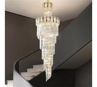 ksxnkhk Duplex Chandelier Hollow Living Room Apartment Building in The Middle Floor Crystal Light to Lift Empty Villa Long Chandelier(Warm Light,D65CM H210CM)