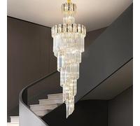 ksxnkhk Duplex Chandelier Hollow Living Room Apartment Building in The Middle Floor Crystal Light to Lift Empty Villa Long Chandelier(Warm Light,D80CM H300CM)