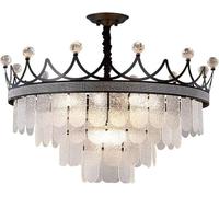 ksxnkhk E27 Adjustable Semi Flush Mount Ceiling Light For Living Room Dining Bedroom Villa Bar Clothing Store, Luxurious Glass Round Crown Crystal Chandelier-