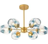 ksxnkhk E27 Starburst Ceiling Light,Handblown Glass Sphere During Lighting,Sputnik Modern Nordic Chandelier,Mid-Century Branch Chandelier-Blue lampshade 6 Head