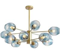 ksxnkhk E27 Starburst Ceiling Light,Handblown Glass Sphere During Lighting,Sputnik Modern Nordic Chandelier,Mid-Century Branch Chandelier-Blue lampshade 12 Head