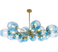 ksxnkhk E27 Starburst Ceiling Light,Handblown Glass Sphere During Lighting,Sputnik Modern Nordic Chandelier,Mid-Century Branch Chandelier-Blue lampshade 16 Head