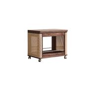 ksxnkhk End Table Side Table Solid Wood Bar Cart, Mobile Walnut & Rattan Sofa Side Table, Foldable Coffee Table Storage for Living Room Sofa Side Table