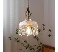 ksxnkhk French Crystal Pendant,Vintage Crystal Chandelier Raindrop,Luxury Glass Ceiling Fixture,Brass 1- Hanging for Kitchen Island Hallway Bedroom Farmhouse Foyer(7.8", Large) (Small 5.9"