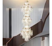 ksxnkhk French Modern Duplex Villa Crystal Chandelier Creative and Grand Living Room Mezzanine Tall and Long Crystal Chandelier(Warm Light,Dia80cm)
