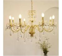 ksxnkhk French Retro Crystal Pearl Chandeliers Luxurious Brass Villa Living Dining Candle Pendant Lights Lighting Bedroom Lustre Lamps Modern Lighting(Neutral Light,8 Heads)