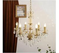 ksxnkhk French Retro Crystal Pearl Chandeliers Luxurious Brass Villa Living Dining Candle Pendant Lights Lighting Bedroom Lustre Lamps Modern Lighting(White Light,6 Heads)