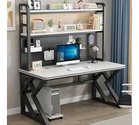 ksxnkhk Gaming Desk with Hutch and Pegboard,Modern Computer Storage Shelves,Large Study Writing Table Workstation Metal Frame for Home Office (160cm/62.9inch, Black +White)