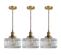 ksxnkhk Glass Hanging Lights Kitchen Island Brushed Gold Ceiling Pendant Light Clear Round Fixture Striped Shade Vintage Modern Lighting Chandelier Farmhouse Dining Room