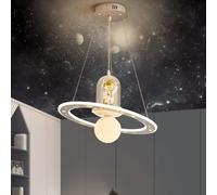 ksxnkhk Kids Room Chandelier for Boys Girls Bedroom Modern LED Astronaut Pendant Lights Fixture Nordic Milk White Moon Planet White Hanging Ceiling Lamp for Nursery Children Room, 3000K-60