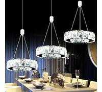 ksxnkhk LED Pendant Lamp, Adjustable Hanging Lamp 27W 3-ring Stainless Steel Crystal Hanging Lamp Living Room Dining Room Bedroom Chandelier(3 * Ø20cm White Light 6000K) (Color : Straight