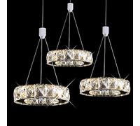 ksxnkhk LED Pendant Lamp, Adjustable Hanging Lamp 27W 3-Ring Stainless Steel Crystal Hanging Lamp Living Room Dining Room Bedroom Chandelier(3 * Ø20cm White Light 6000K) (Color : Disc-Yell