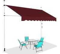 ksxnkhk Manual Retractable Awning 3x1.2M, No Drilling Required, Adjustable Height 2-3M, Aluminium Terrace Awning with Oxford Fabric for Balcony, Patio, Garden (Red)
