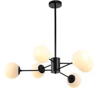 ksxnkhk Mid Century Modern Milk Glass Chandelier Semi Flush Mount Black Farmhouse Pendant Light Fixtures Frosted White Ball Bubble Hanging Ceiling Lamp,Chandeliers