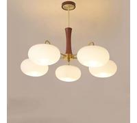 ksxnkhk Mid Century Modern Milk Glass Chandelier Semi Flush Mount Ceiling Light Farmhouse Rustic Wood Hanging Pendant Round Sputnik Large for Dining Room Living Bedroom(5 Lights Chandeli